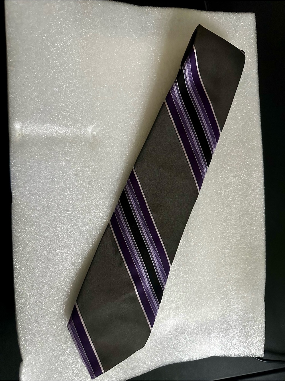 Men's Gray Tie with Purple Stripe Accent